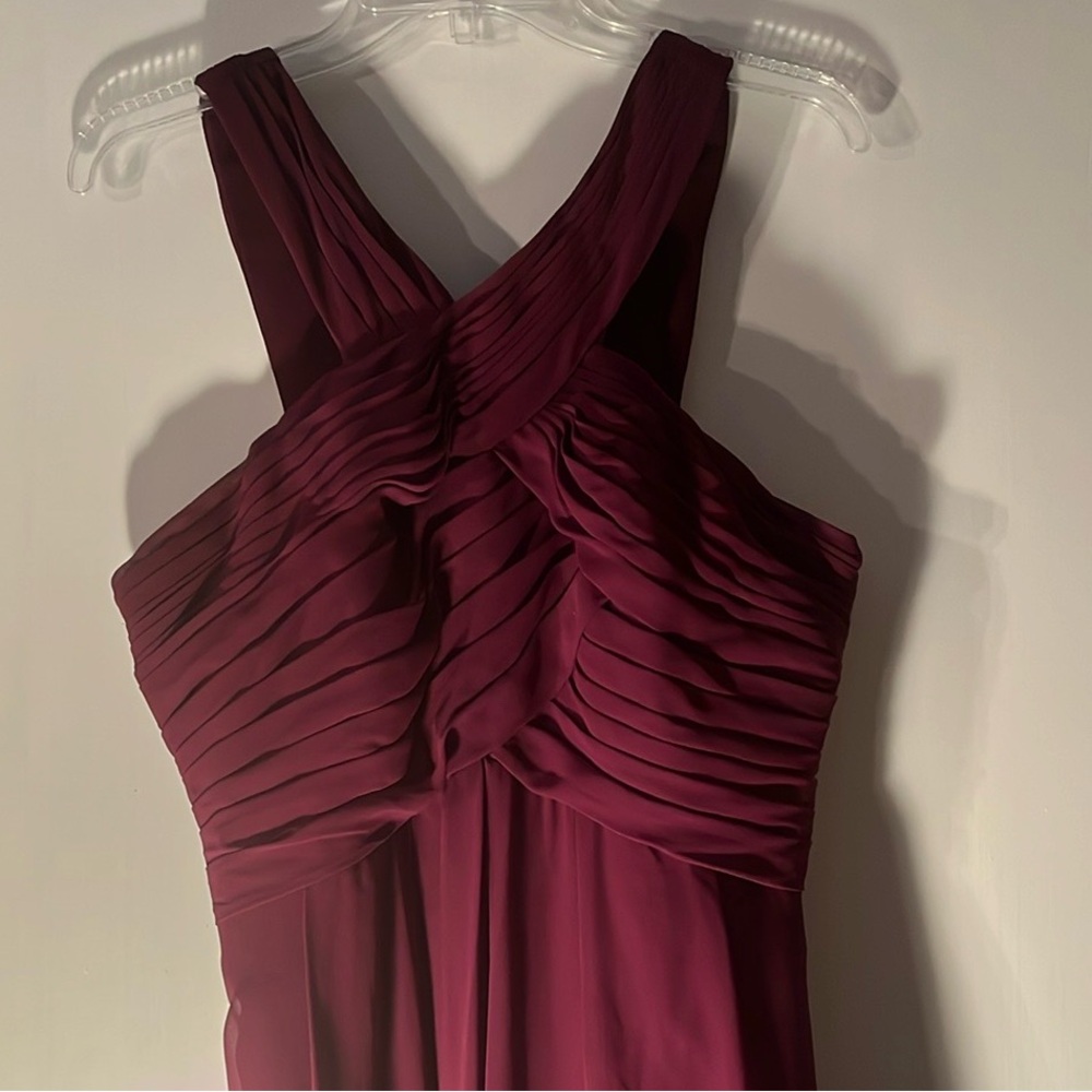 Bill Levkoff Burgundy Ruched Halter Gown for Wedding Guests / Bridesmaids